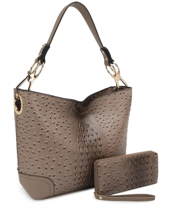 Ostrich Croc 2-in-1 Bucket Bag BW1470 STONE